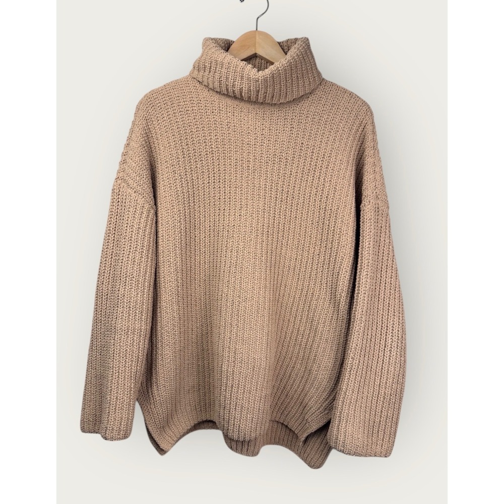 Abercrombie & Fitch Oversized Chunky Knit Turtleneck Sweater Tunic Camel Size S - Picture 1 of 9